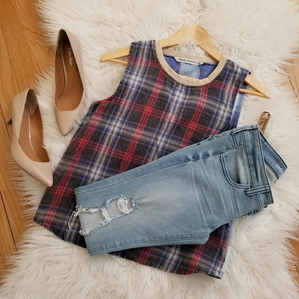 Hippie Laundry Plaid Sleevesless Top, Shirt